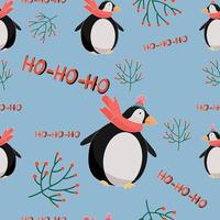 patrón sin costuras con pingüinos navideños. fondo decorativo de pájaros. ilustración de invierno vector