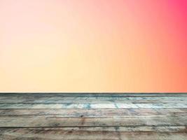 old brown wooden table  colorful gradient backdrop design template display ad photo