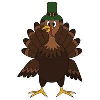 pavo casero. pájaro en un sombrero. símbolo del día de acción de gracias. un personaje fabuloso con una cola exuberante. vector