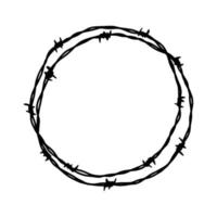 Barbed wire circle frame. Hand drawn vector illustration in sketch style. Design element for military, security, prison, slavery concepts