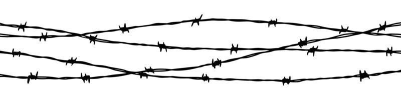 Barbwire fence background. Hand drawn vector illustration in sketch style. Design element for military, security, prison, slavery concepts