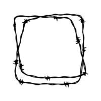 Barbed wire square frame. Hand drawn vector illustration in sketch style. Design element for military, security, prison, slavery concepts