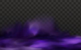 Realistic scary mystical  clouds fog in night Halloween. Purple  flows poisonous gas, dust and smoke effect.Vector set. vector