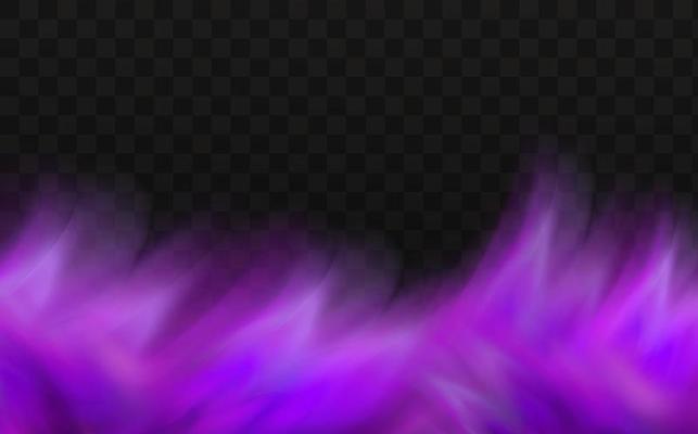 Realistic scary mystical  clouds fog in night Halloween. Purple  flows poisonous gas, dust and smoke effect.Vector illustration.