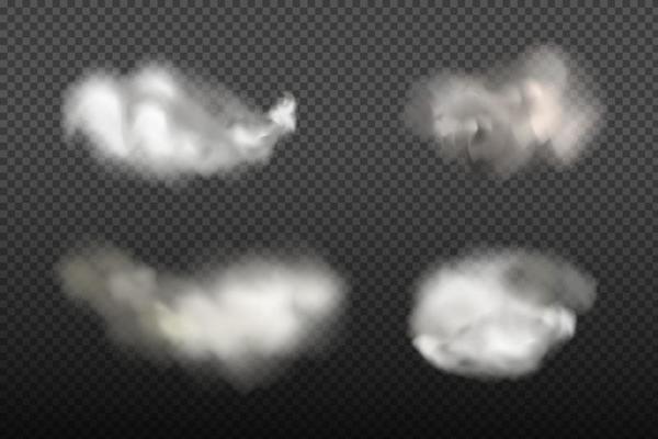 Smoke rings.White vector cloudiness ,fog or smoke on dark checkered background.Cloudy sky or smog over the city.Vector illustration.