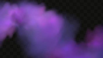 nubes místicas de miedo realistas niebla en la noche de halloween. púrpura fluye gas venenoso, polvo y efecto de humo. conjunto de vectores.