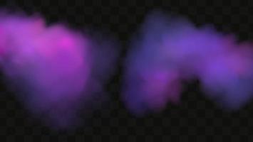 Realistic scary mystical  clouds fog in night Halloween. Purple  flows poisonous gas, dust and smoke effect.Vector set. vector