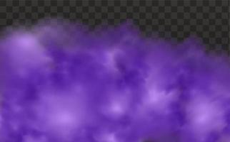 Realistic scary mystical  clouds fog in night Halloween. Purple  flows poisonous gas, dust and smoke effect.Vector illustration.
