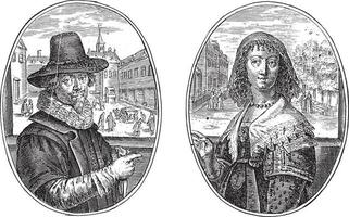 Soliciteur from The Hague and his wife, Crispijn van de Passe II, 1641, vintage illustration. vector