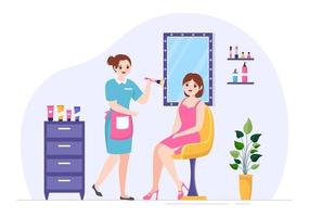 Beauty and Make up School with Cosmetic Products to Study and Beautiful Girls Applying Makeup in Flat Cartoon Hand Drawn Templates Illustration vector