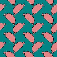 Pink sausage, seamless pattern on dark green background. vector