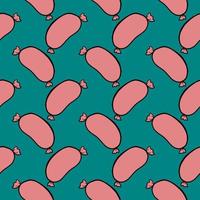 Pink sausage, seamless pattern on dark green background. vector