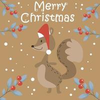 Merry christmas and new year card with cute characters on brown background vector