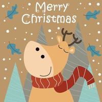 Merry christmas and new year card with cute characters on brown background vector