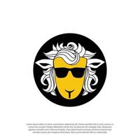 cool glasses goat or sheep wear cartoon logo design vector