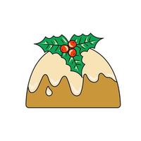 Christmas Pudding garnished with Holly Plant in Rerto Style vector