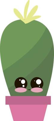 Cute little cactus in pot, illustration, vector on white background.