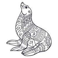 Cute Sea Lion cartoon mandala arts isolated on white background vector