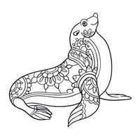 Cute Sea Lion cartoon mandala arts isolated on white background vector