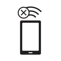 Flat icon of no cellular connection or internet signal on smart phone or mobile phone for apps and websites. Vector illustration isolated on white background