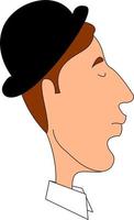 Man with black hat, illustration, vector on white background.