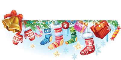pancarta de navidad con calcetines de santa vector