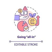 Going all in concept icon. Cryptocurrency trader fail. Common crypto mistake abstract idea thin line illustration. Isolated outline drawing. Editable stroke. vector