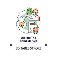 Explore bond market concept icon. Protecting money during inflation abstract idea thin line illustration. Isolated outline drawing. Editable stroke. vector