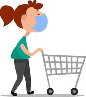 Woman at the grocery store, illustration, vector on white background