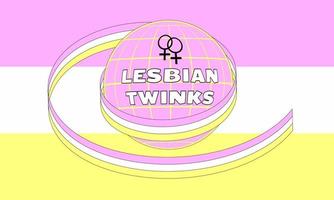 Lesbian twinks subculture symbol. Vector illustration. The ground, painted in the colors of the flag, is wrapped in a ribbon with the official flag of the LGBT community.