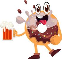 Donut with beer, illustration, vector on white background.