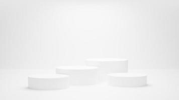 White podium or White circle platform on the Studio bright lighting, Concept of Minimal and clean for placing products, 3D rendering image. photo