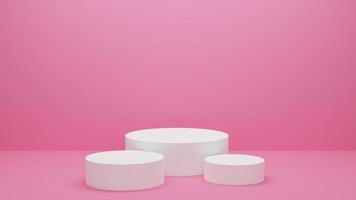 White podium or White circle platform on Pink Backdrop and the Studio bright lighting, Concept of Minimal and clean for placing products, 3D rendering image. photo