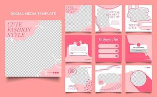 social media template banner fashion sale promotion in pink red color vector