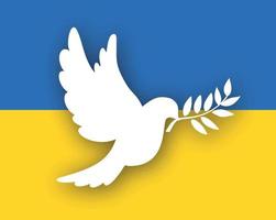 Poster with dove of peace on Flag of Ukraine. vector