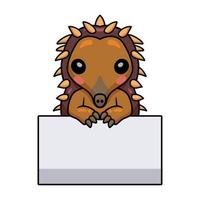 Cute little hedgehog cartoon with blank sign vector