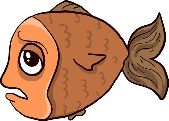 Sad fish , illustration, vector on white background