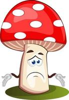 Sad mushroom, illustration, vector on white background.