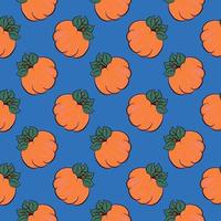 Orange pumpkin, seamless pattern on blue background. vector