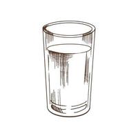 A glass of milk, a drink. Ink sketch isolated on white background. Hand drawn vector illustration. Vintage style stroke drawing.