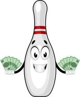 Bowling pin with money, illustration, vector on white background.