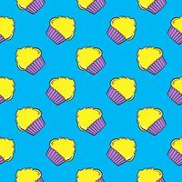 Yellow cupcake, seamless pattern on a blue background. vector