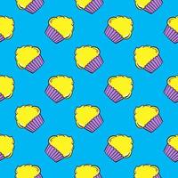 Yellow cupcake, seamless pattern on a blue background. vector