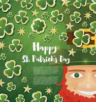 Saint Patrick's Day Background with Clover Leaves and Leprechaun. vector