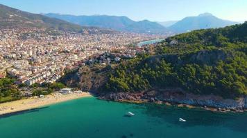 sea and rocky from the air. bird's eye view over the blue sea. amazing view of the blue sea video