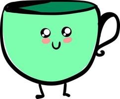 Cute green cup, illustration, vector on white background.