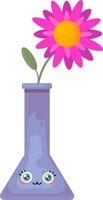 Flower in a purple vase with a face, illustration, vector on a white background.