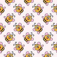 Amazing bee,seamless pattern on light pink background. vector