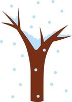 Tree with no leaves covered in snow, illustration, vector on white background.