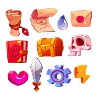 Game icons cartoon parchment scroll, treasure vector